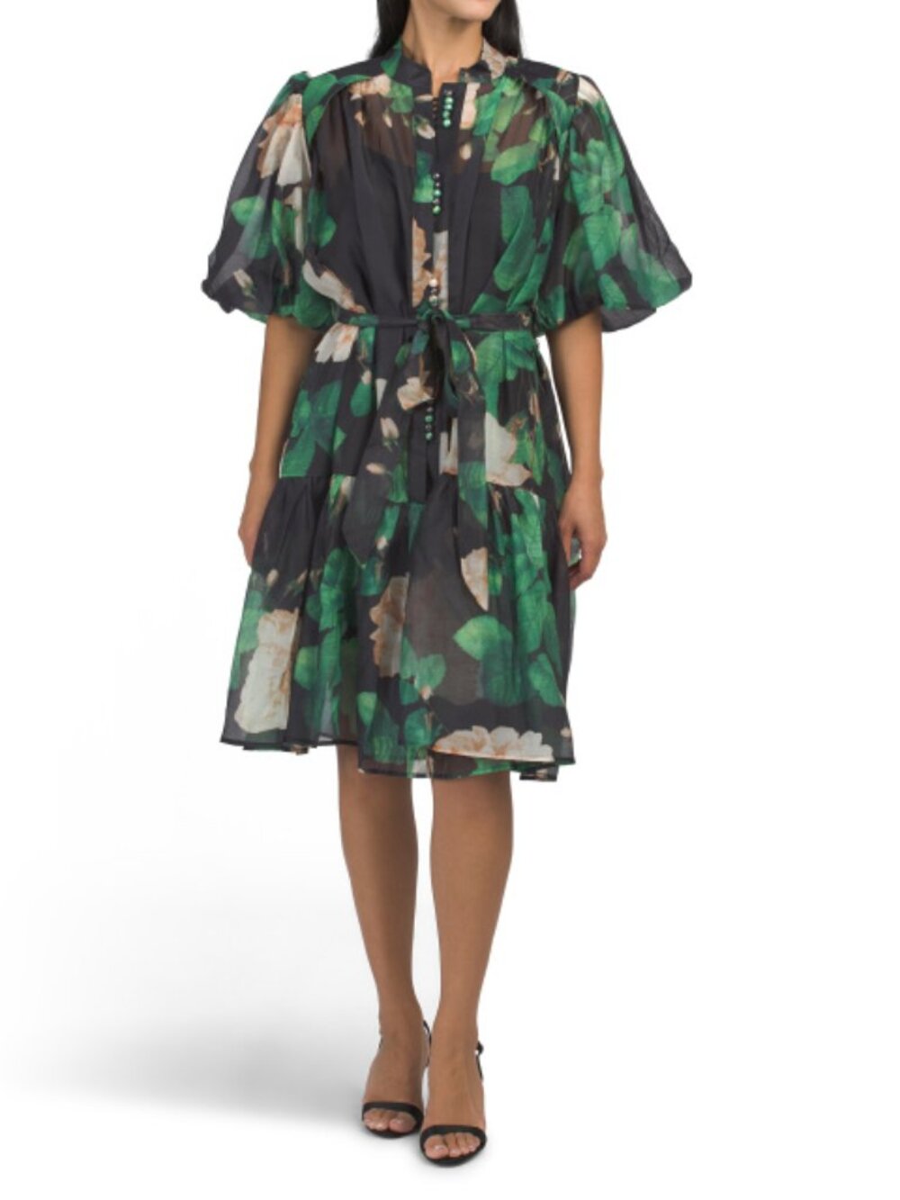 NANCY YANG Tiered Puff Sleeve Dress